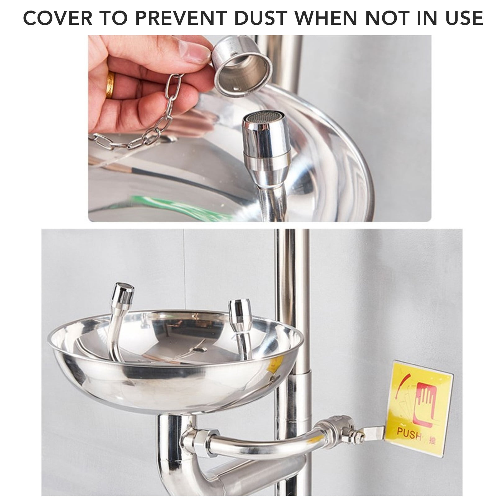 Portable Eye Wash Station, Corrosion Resistance Emergency Eyewash Kit 304 Stainless Steel Double Nozzles G1-1/4 Inch  For Chemical Factory