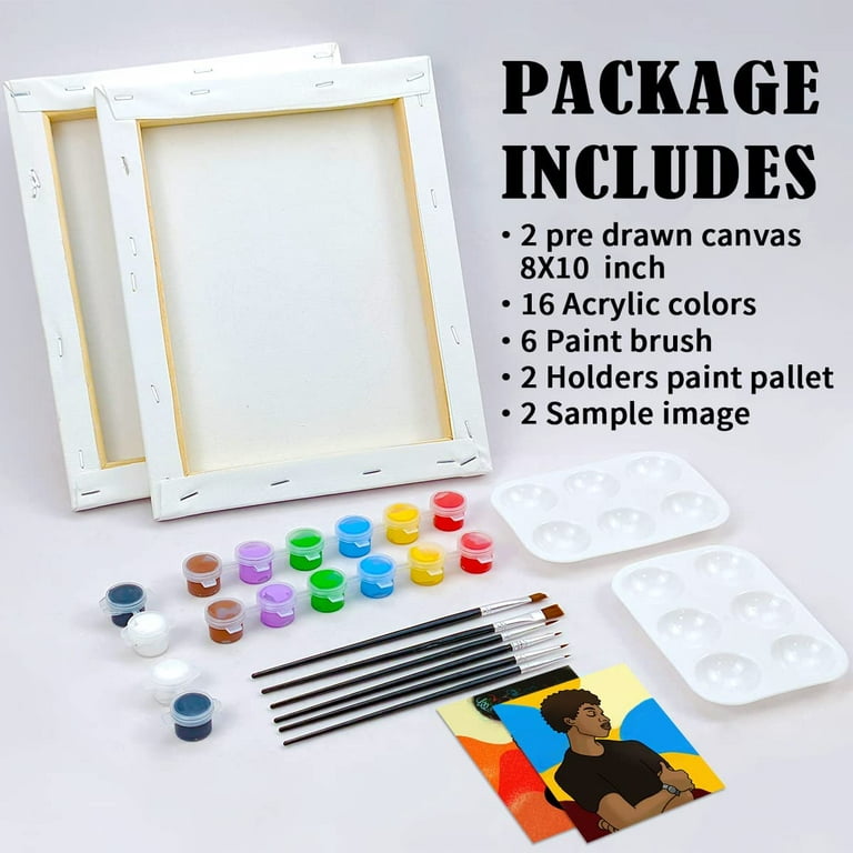  VALLSIP 2 Pack Paint and Sip Canvas Painting Kit Pre Drawn  Canvas for Painting for adults Stretched Canvas Couples Games Date Night  Afro Couple Paint Party Supplies Favor(8x10) : Handmade Products