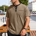 thumbnail image 5 of Yertdoel Men T-shirts Solid Color Short Sleeve Half Button Placket Mock Neck Shirts with Pocket Comfortable Breathable Outdoor Workout Cycling Tops, 5 of 9