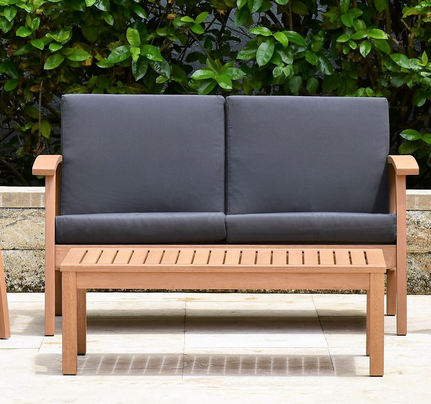 Amazonia Montein Teak Finish 4 Pieces Patio Conversation Set with Comfortable Cushions, Black
