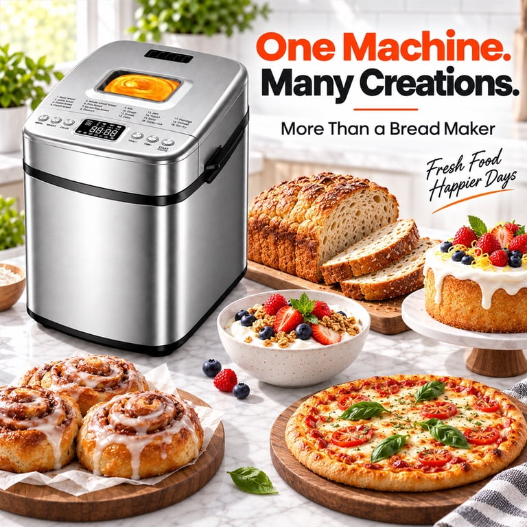 Amumu 19-in-1 Automatic Bread Machine, 2 Lb Stainless Steel photo 7