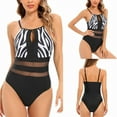thumbnail image 2 of Gibobby Trajes de Baño Mujer Traje de baño empalmado de malla estampada para mujer Traje de baño de pieza recortada sólida sexy(Negro,G), 2 of 4