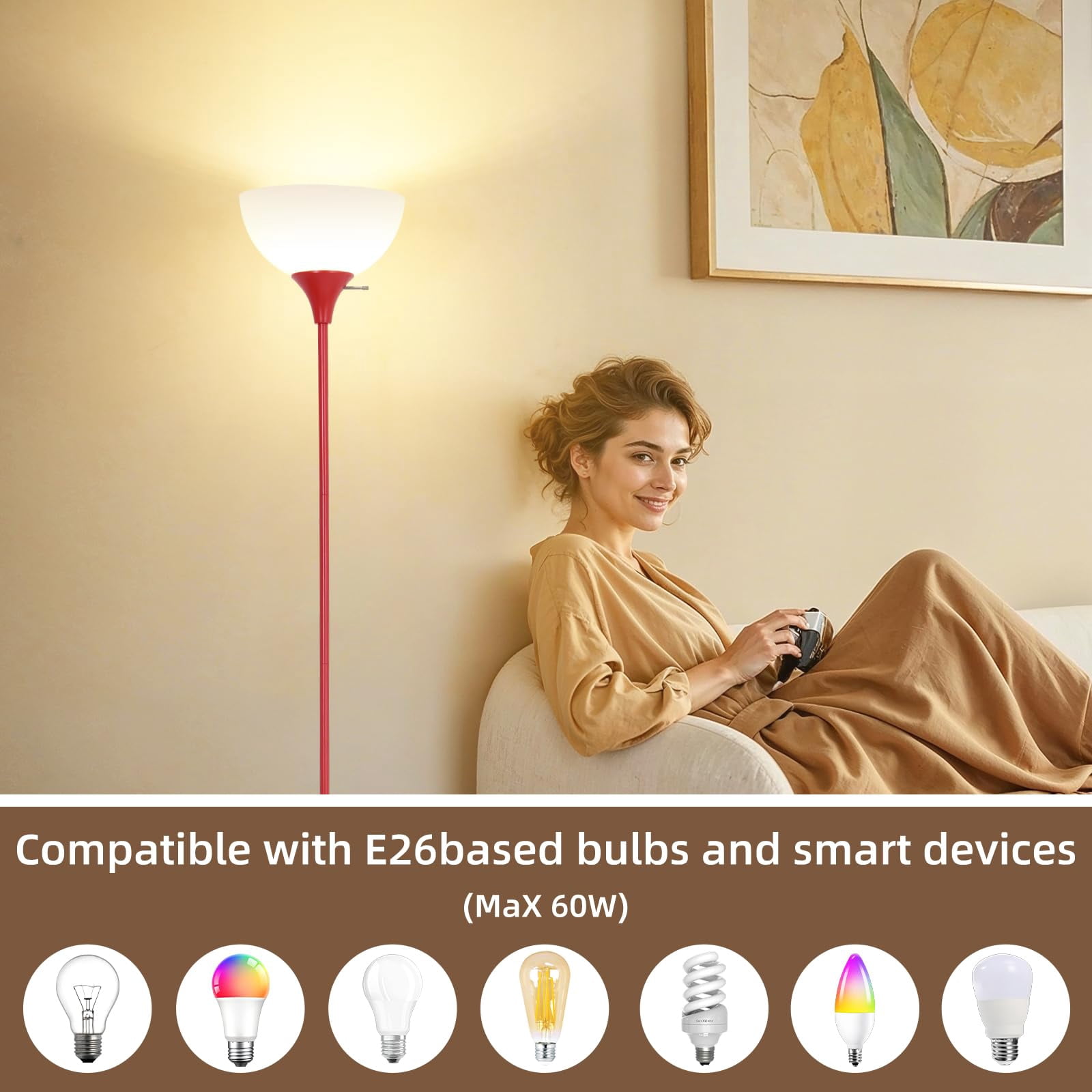 Red Floor Lamp Dimmable Standing Lamp for Living Room Bedroom Study Office Kids