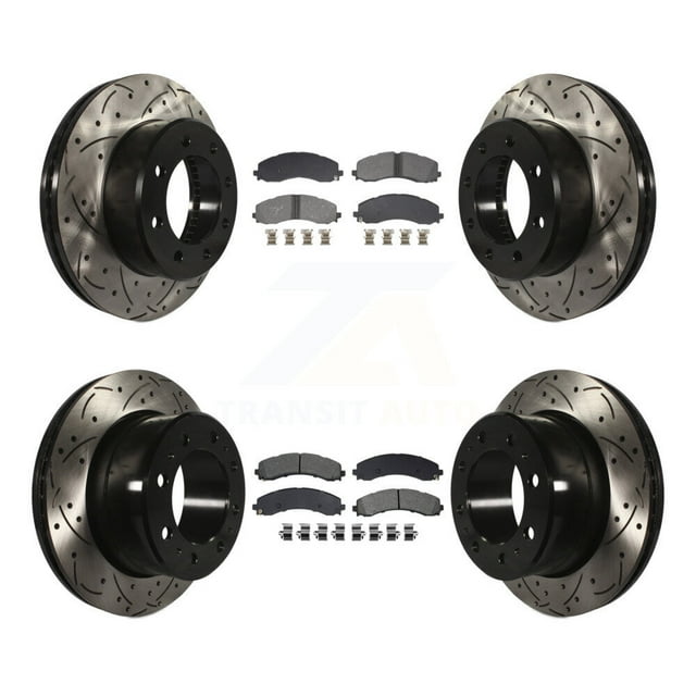 Transit Auto Front Rear Coated Drilled Slotted Disc Brake Rotors and Semi-Metallic Pads Kit for Car 2020-2021 Ram 3500 with Dual Wheels KDS-101200