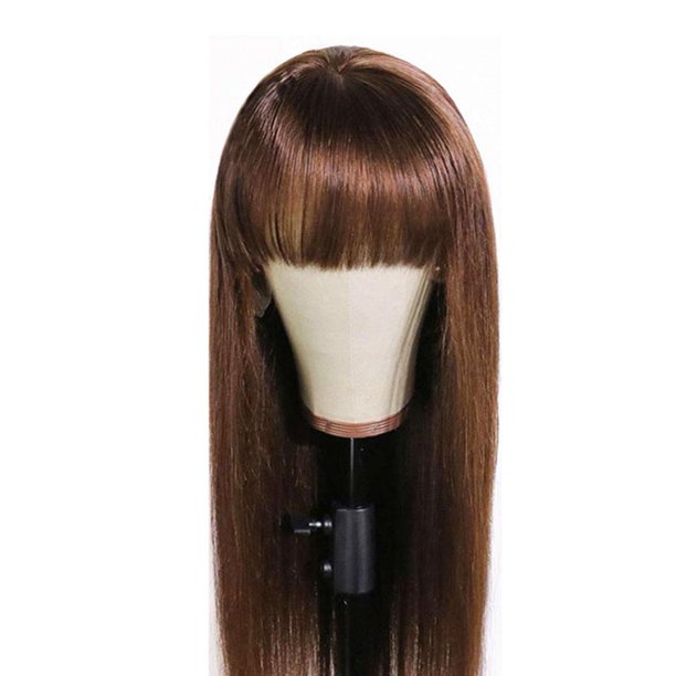LUVCLS Peluca negra larga y recta de 70 cm con flequillo, pelucas de pelo sintético♯