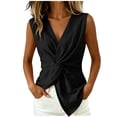 thumbnail image 2 of VBVC Women's Cotton Linen Twist Front Tank Top , Ladies' Deep V Neck Loose Fit Blouse , Summer Casual Vacation Sleeveless Shirt For Women,Black,S-2XL, 2 of 5