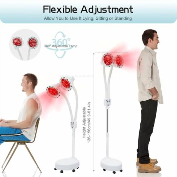 275W Floor Stand Infrared Heat Lamp, Double Head Type Far Infrared Phototherapy Lamp for Body with Remote Control, Infrared Light Red Light Heat Lamp for Office, Bedroom, Beauty Salon
