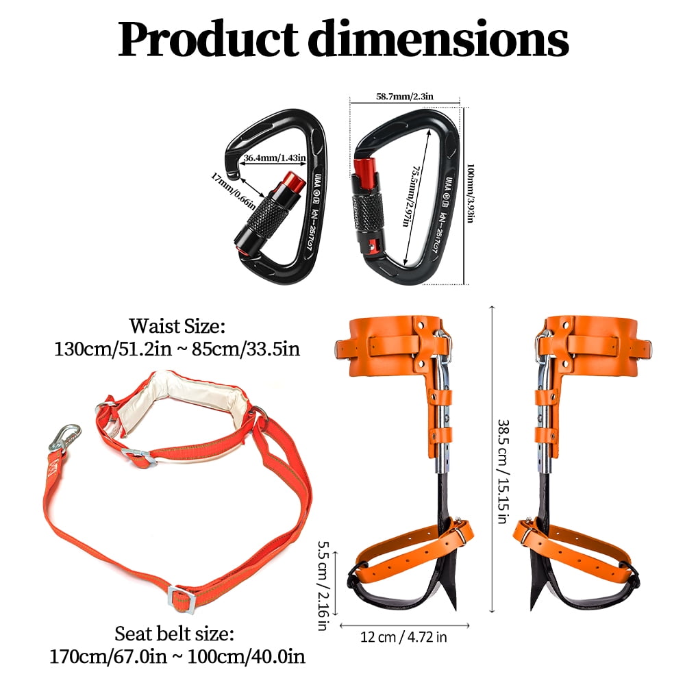 Tree Climbing Gear，Tree Climbing Spikes, Tree Climbing Gear with Adjustable Climbing Straps and Steel Core Flip Line, Rock Climbing Kit with Triple Lock Lanyard Adjuster