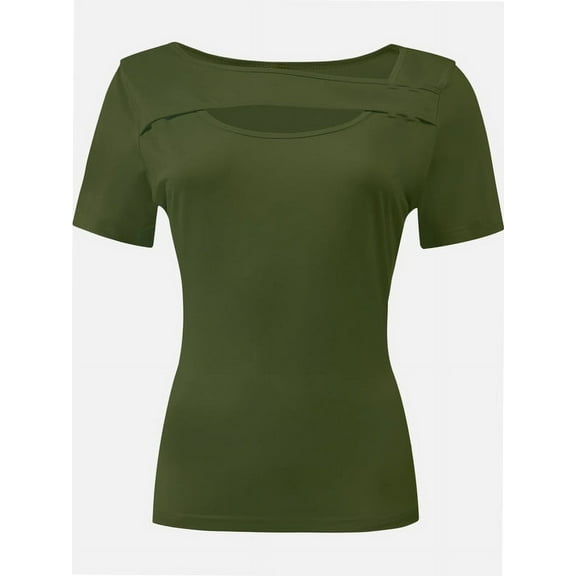 Womens Summer Short Sleeve T Shirts Slim Fit One Piece Cutout Scoop Neck Going Out Date Night Tops