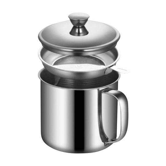 Grease Container, Bacons Grease Container With Strainer, Cooking Oil Keepers With Lid And Easy Grip Handle (1.1L)
