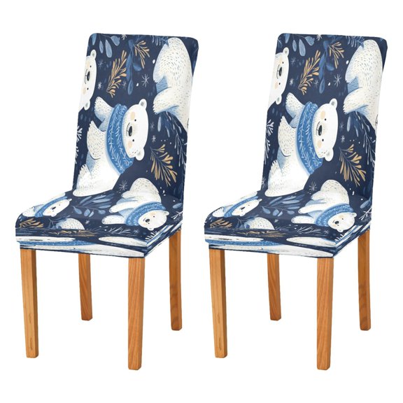 BZSMCE Chairs Slipcovers Dining Chair Covers Cute Polar Bears in Blue Scarf Creative Pattern