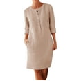 thumbnail image 3 of GZWYHT Dresses for Women 2025,Plus Size Dresses Button Shirt Dress Crewneck Long Sleeve Casual Loose Dresses With Two Pockets Midi Dresses,Long Sleeve Dress,Khaki Dress,Linen Dresses M, 3 of 7