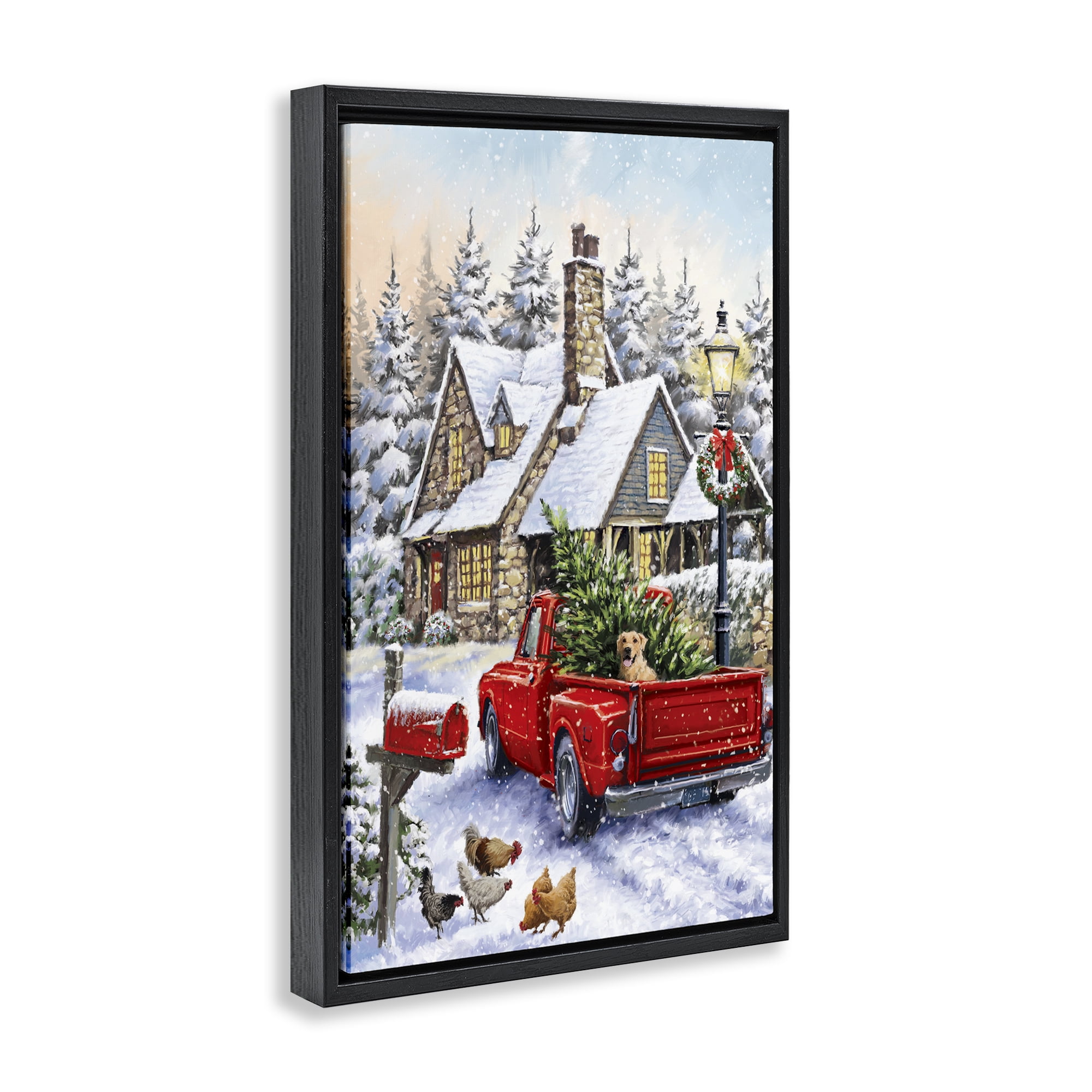 Stupell Industries Rustic Holiday Scene Holiday Painting Black Floater Framed Art Print Wall Art, 21 x 31