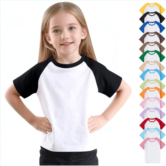 Lovzfmll Boys & Girls Solid Color Raglan Short Sleeve Tee, Casual Crew Neck Play Top, Soft Everyday Comfort Shirt for Toddler 3-4 Years