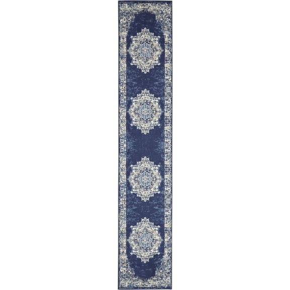 Nourison Grafix Persian Navy Blue 2'3" x 10' Area Rug, (2x10)