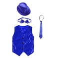 thumbnail image 3 of TiaoBug Unisex Kids Jazz Hip-hop Dance Outfits 4PCS Sequins Jacket Vest with Hat and Bowtie Necktie Blue 9-10, 3 of 7