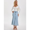 thumbnail image 3 of DARING DIVA Women's Fishtail Jean Stretchy Midi Denim Skirts Small Light Blue, 3 of 7