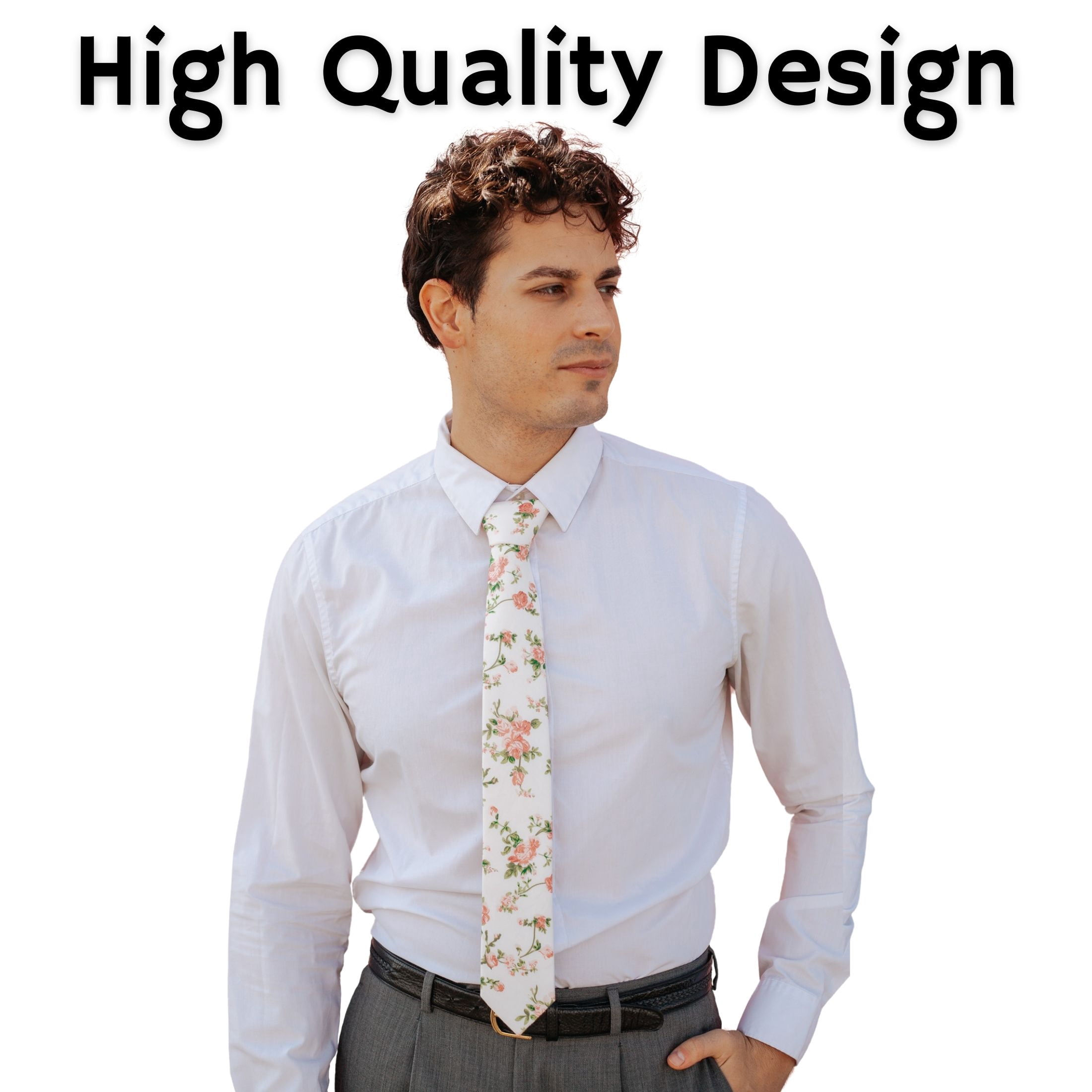 Otis & Oliver Floral Skinny Tie, Pink Necktie for Men, Cotton (Carmel)