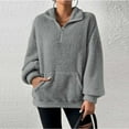thumbnail image 3 of STETMN Women's Sherpa Sweatshirt Quarter Zip Fleece Long Sleeve Pullover Tops with Pocket, 3 of 8