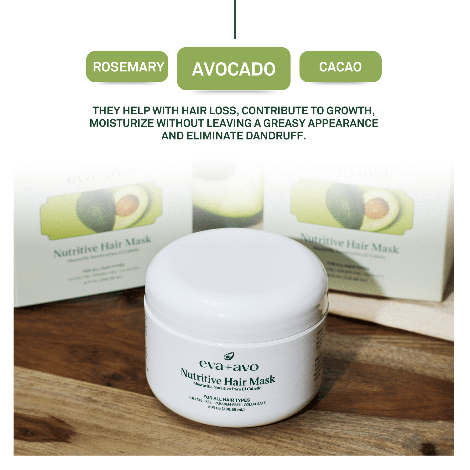 eva+avo Nutritive Hair Mask with Avocado Oil, Moisturizing for Dry & Damaged Hair, 8 fl oz