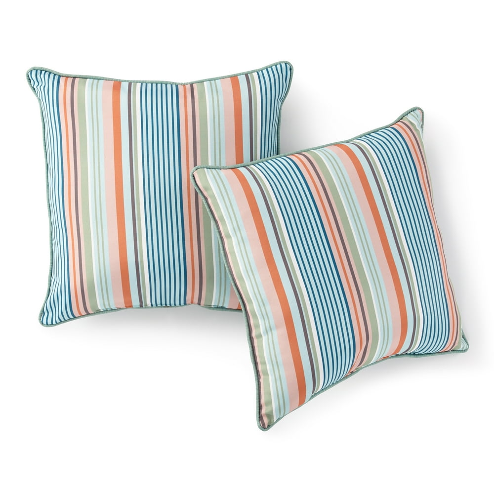 Mainstays Multi Stripe Reverse to Sage Green Outdoor Throw Pillow, Set