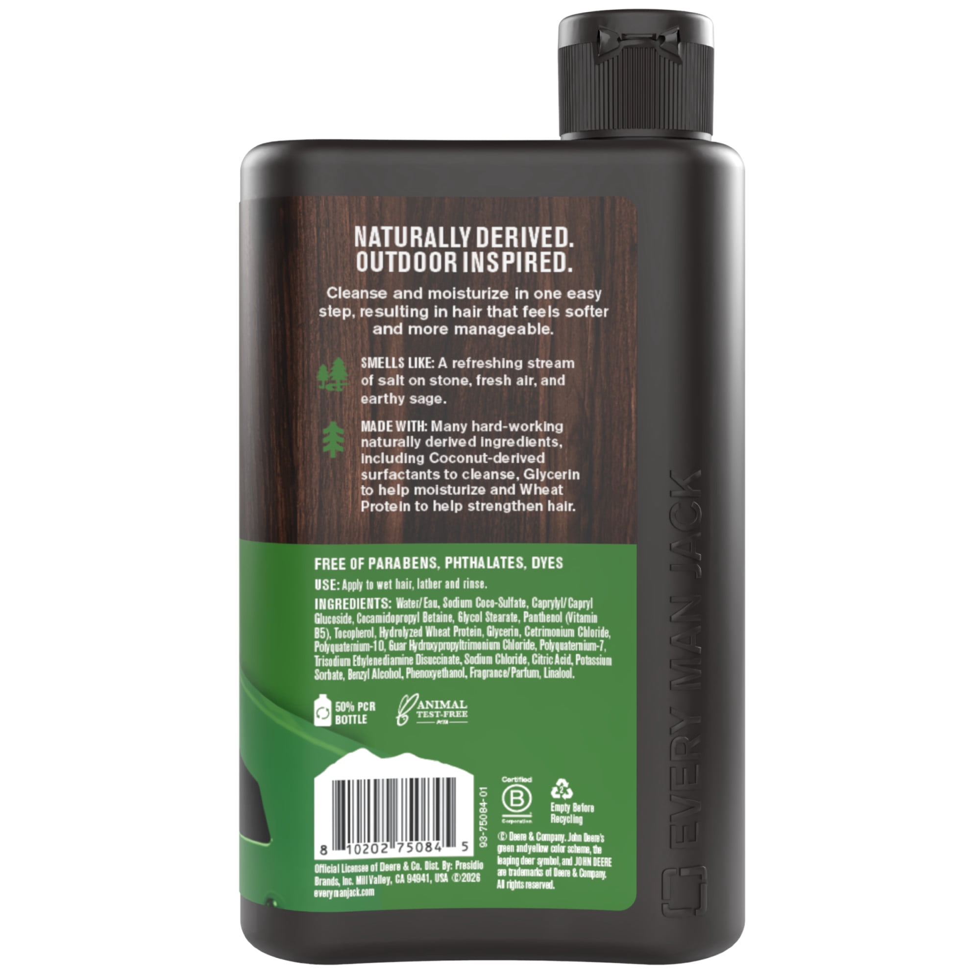 Every Man Jack Limited Edition John Deere Collection, 2-in-1 Men's Shampoo and Conditioner, Steelwater Springs scent, 13.5 oz