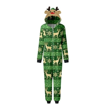 

Eyicmarn Matching Family Christmas Pajamas Long Sleeve Elk Antler Hooded Romper Jumpsuits