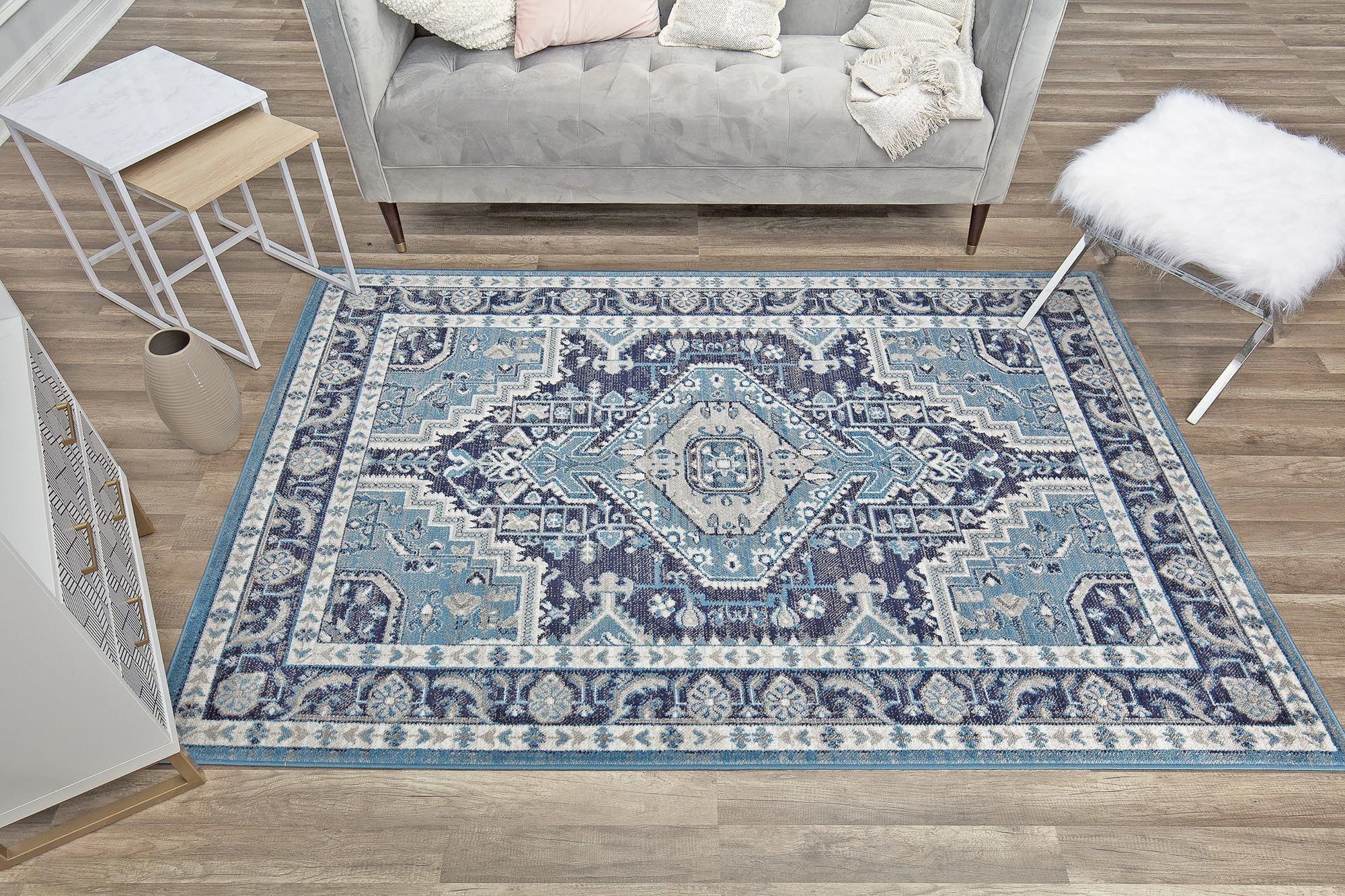 Freida FY15A Midnight Blue Vintage Farmhouse Dark Blue Area Rug, 2'6"x4'