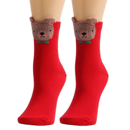 

BYDOT Women Winter Christmas Funny Cartoon Crew Socks Novelty Multicolor Santa Claus Elk Bear Pattern Holiday Mid Tube Hosiery