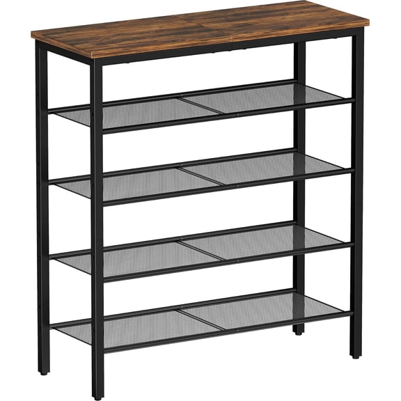 Shoe Rack, 5-Tier Shoe Storage Organizer with 4 Metal Mesh Shelves for 15-20 Pairs, Free Standing Shoe Racks, for Entryway, Hallway, Closet, Dorm Room, Industrial, Rustic Brown