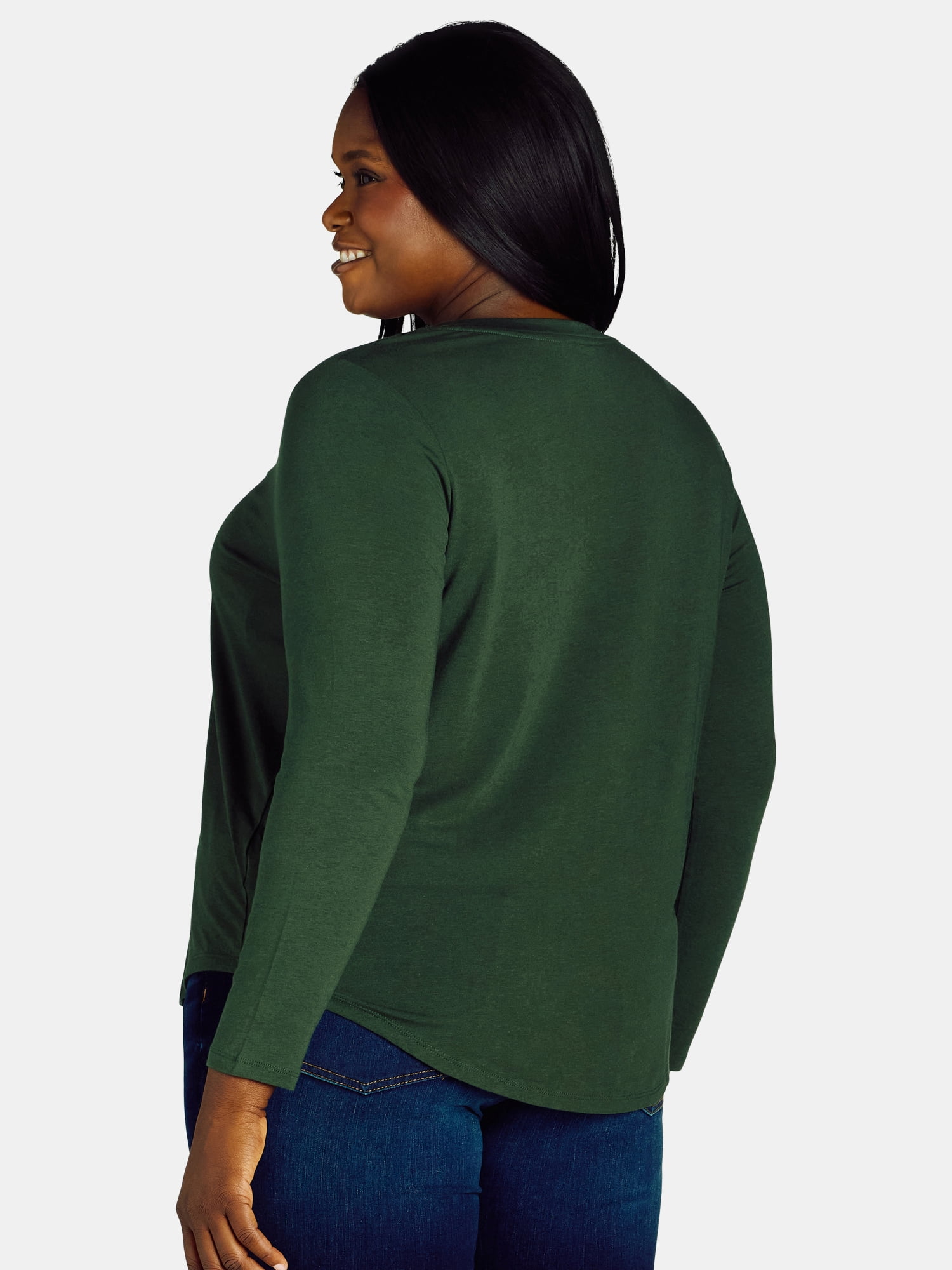 Terra & Sky Women’s Plus V Neck Tee with Long Sleeves, Available in 1 and 3-Packs, Sizes 0X-5X