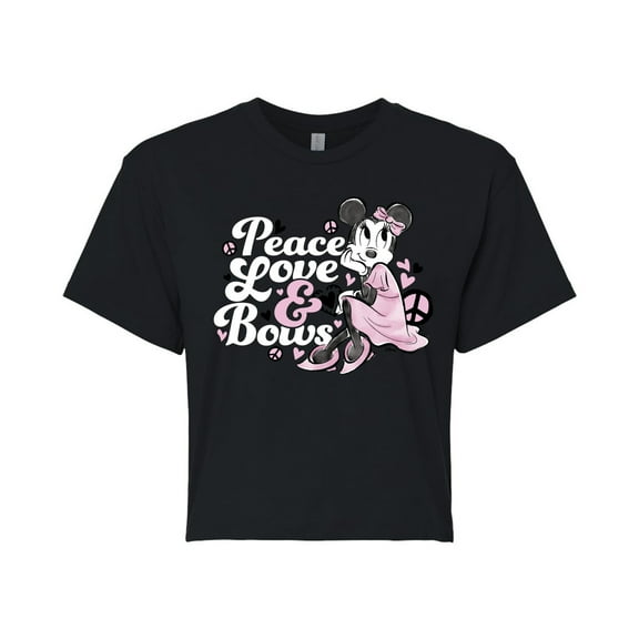 Disney - Peace Love And Bows - Juniors Cropped Cotton Blend T-Shirt