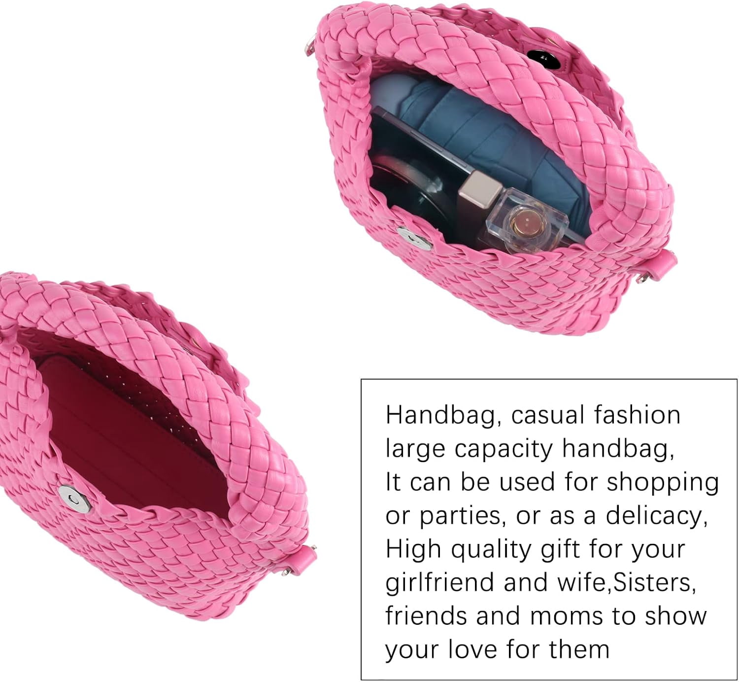 HMSHA Women Woven Tote Small Crossbody Bag, Weave Quilted Purse Square Shoulder Bag Woven Handbag with Detachable Strap