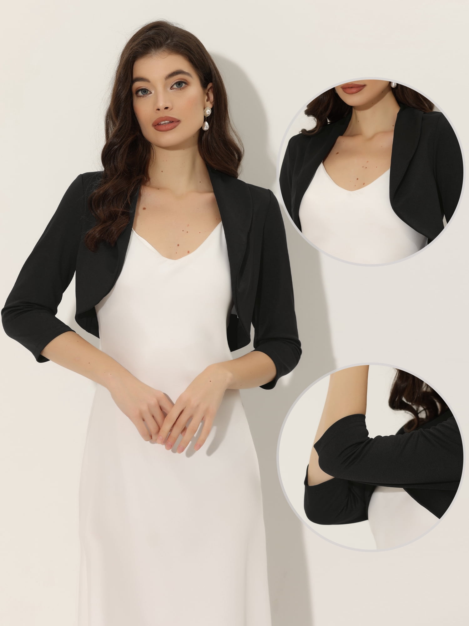DARING DIVA Bolero Shrugs Collared Shrugs XS Black