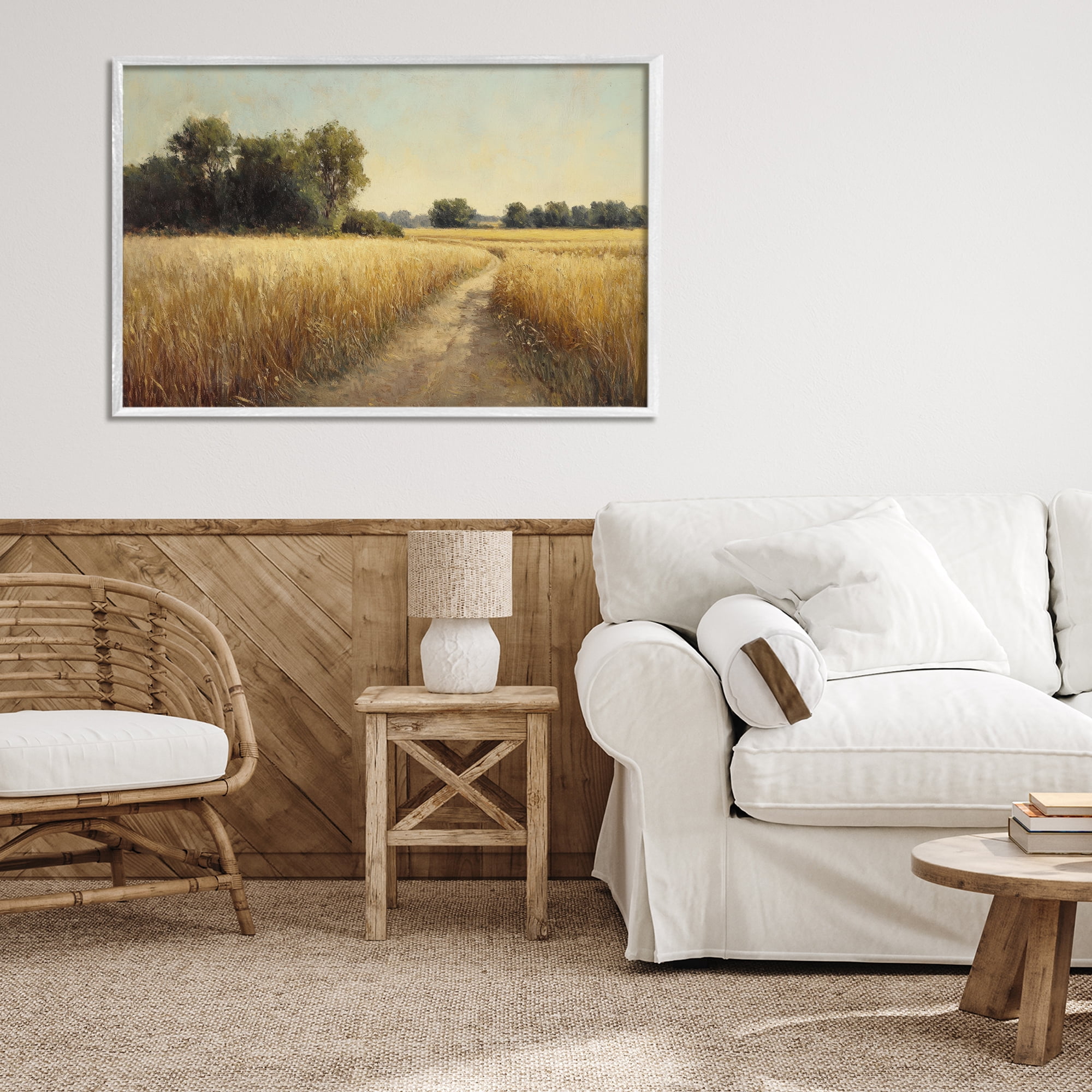 Stupell Industries Sunlit Country Wheat Path White Framed Giclee Art, design by Petal Prints Design