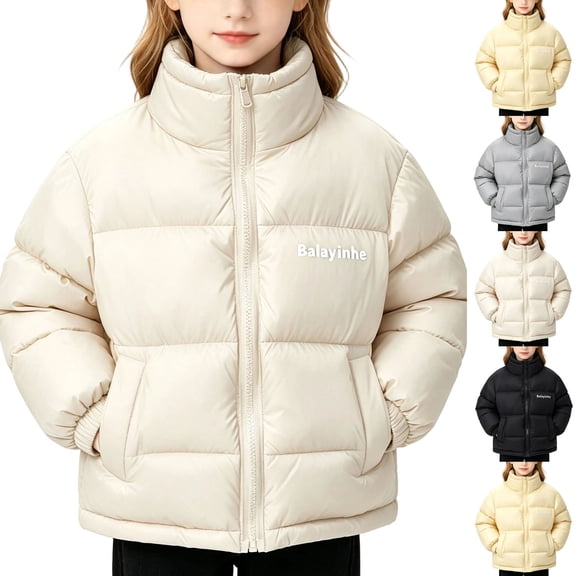 SKIYLEVZ Girls' Puffer Jacket Mock Neck Quilted Padded Coats Lightweight Breathable Warm Winter Outerwear 1-12 Years