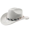 thumbnail image 4 of XIAOCHA Beaded Woven Band Suede Cowboy Hat for Women Solid Shapeable Brim Rodeo Western Hat Party Cowgirl Hat,Grey, 4 of 4