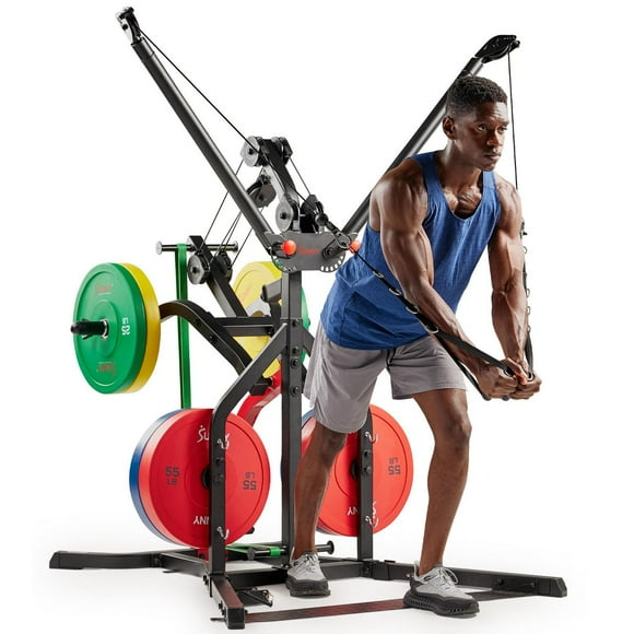 Sunny Health & Fitness Multifunctional All in One Pully Cable Home Gym – Complete Functional Trainer Compact Workout System SF-HG92401