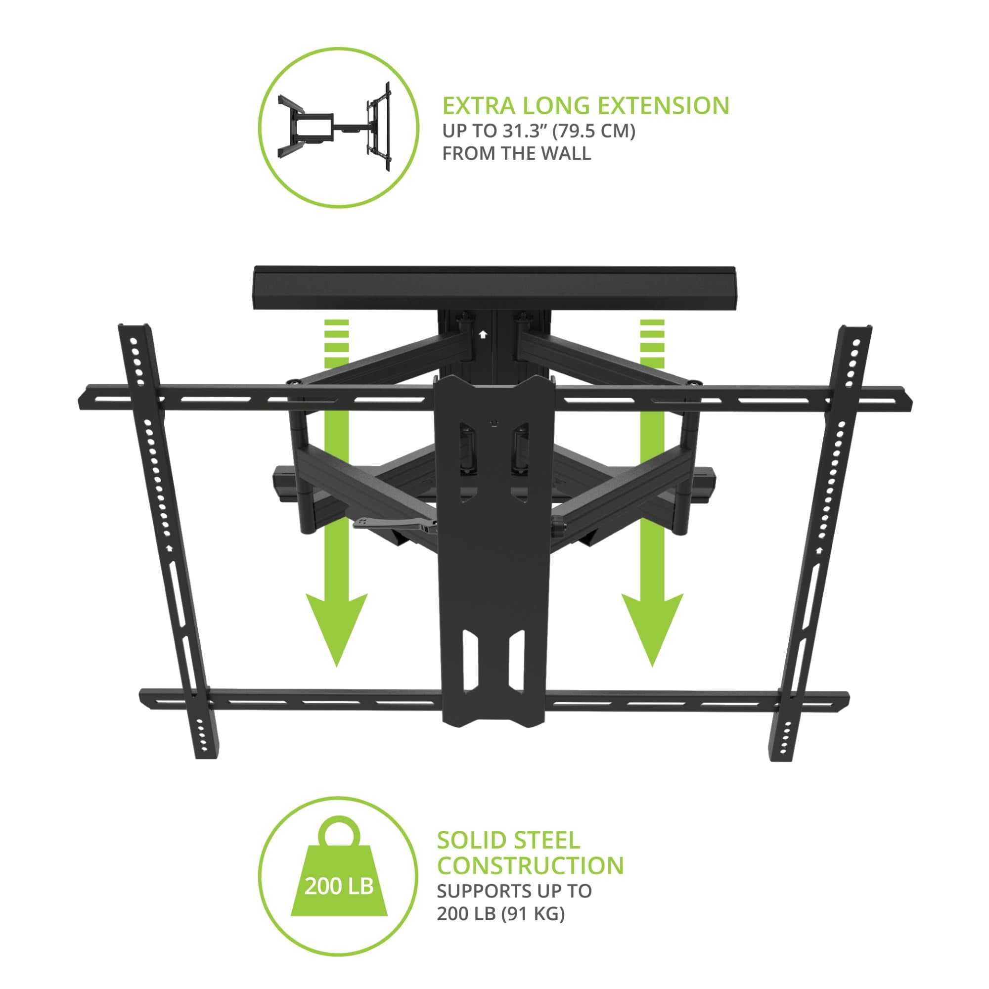 Kanto PMX800 Pro Series Full Motion Articulating TV Wall Mount for 55" - 120" TVs | Adjustable Horizontal Offset | Integrated Cable Management | Toolless Tilt | Extra Large Screen Support