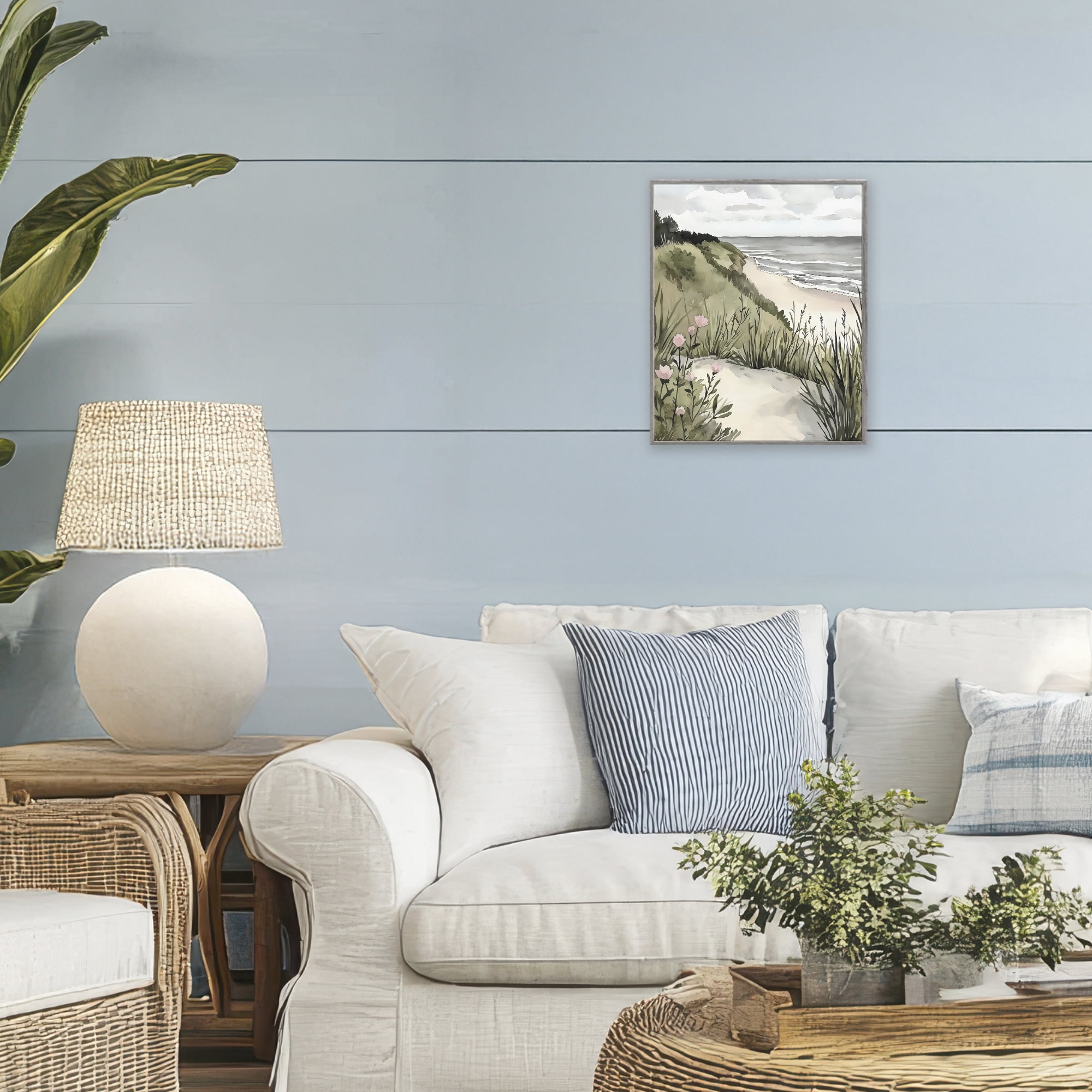 Stupell Industries Coastal Calm on Sandy Dunes Gray Framed Giclee Art, design by Riley B