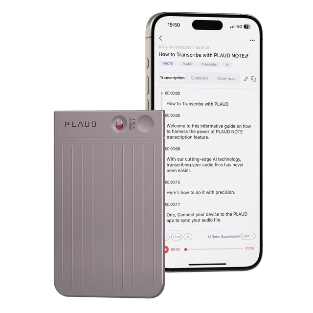 Grabadora de voz AI PLAUD Note con funda de 64 GB de memoria en 57 idiomas