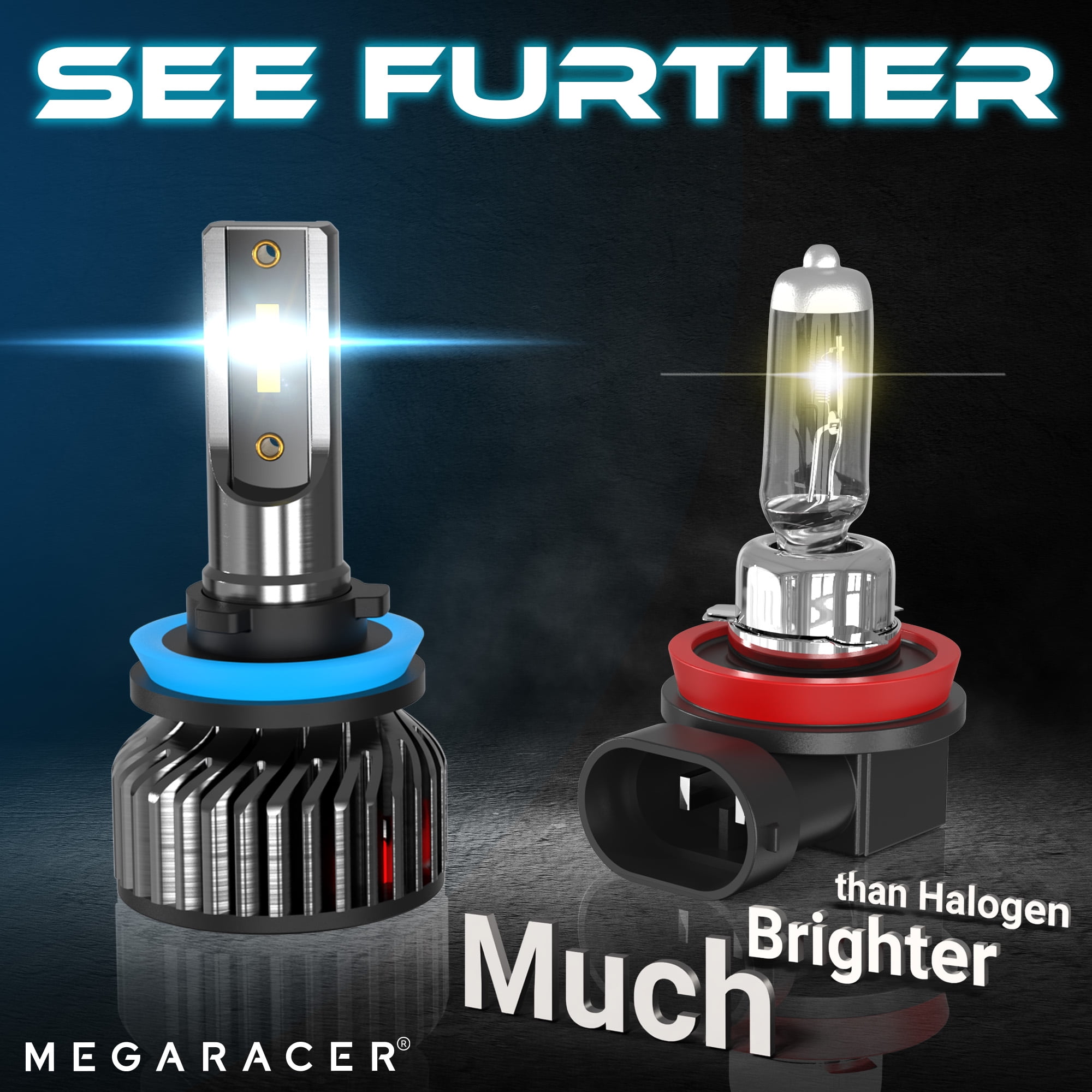 Mega Racer H11 9005 LED Headlight Bulb Combo 4 PACK - 6000K Bright White 12V 60W 16000LM - High & Low Beam Replacement Car Bulbs