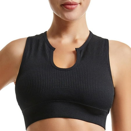 ATOYSOY Ribbed Crop Tank Tops Sports Bra Everyday Bra Slim Basic Yoga Activewear Clearance Bralette Underwear Teens Workout Breathable Push Up Comfort Bra Wireless Black M