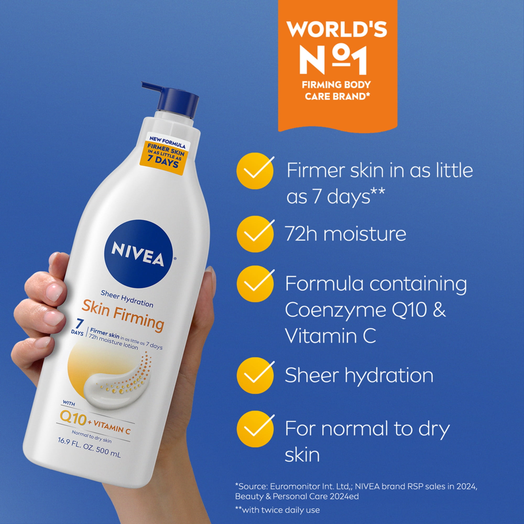 NIVEA Skin Firming Sheer Hydration Body Lotion with Q10 and Vitamin C, 16.9 fl oz