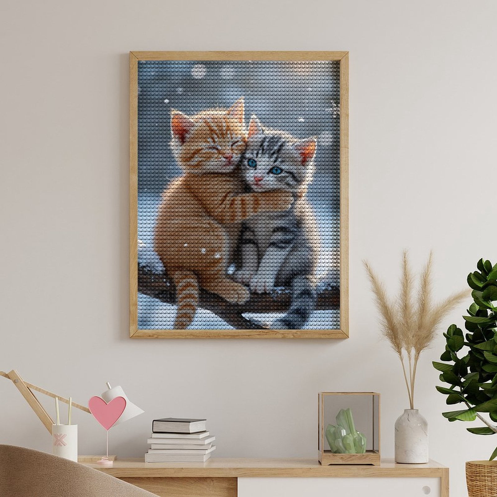 Diamond Art Kits for Adults, Cat Friends In Winter Snow 5D Diamond Painting Kits for Adults Beginners, DIY Full Drill Diamond Painting, Gem Art and Crafts 12x16