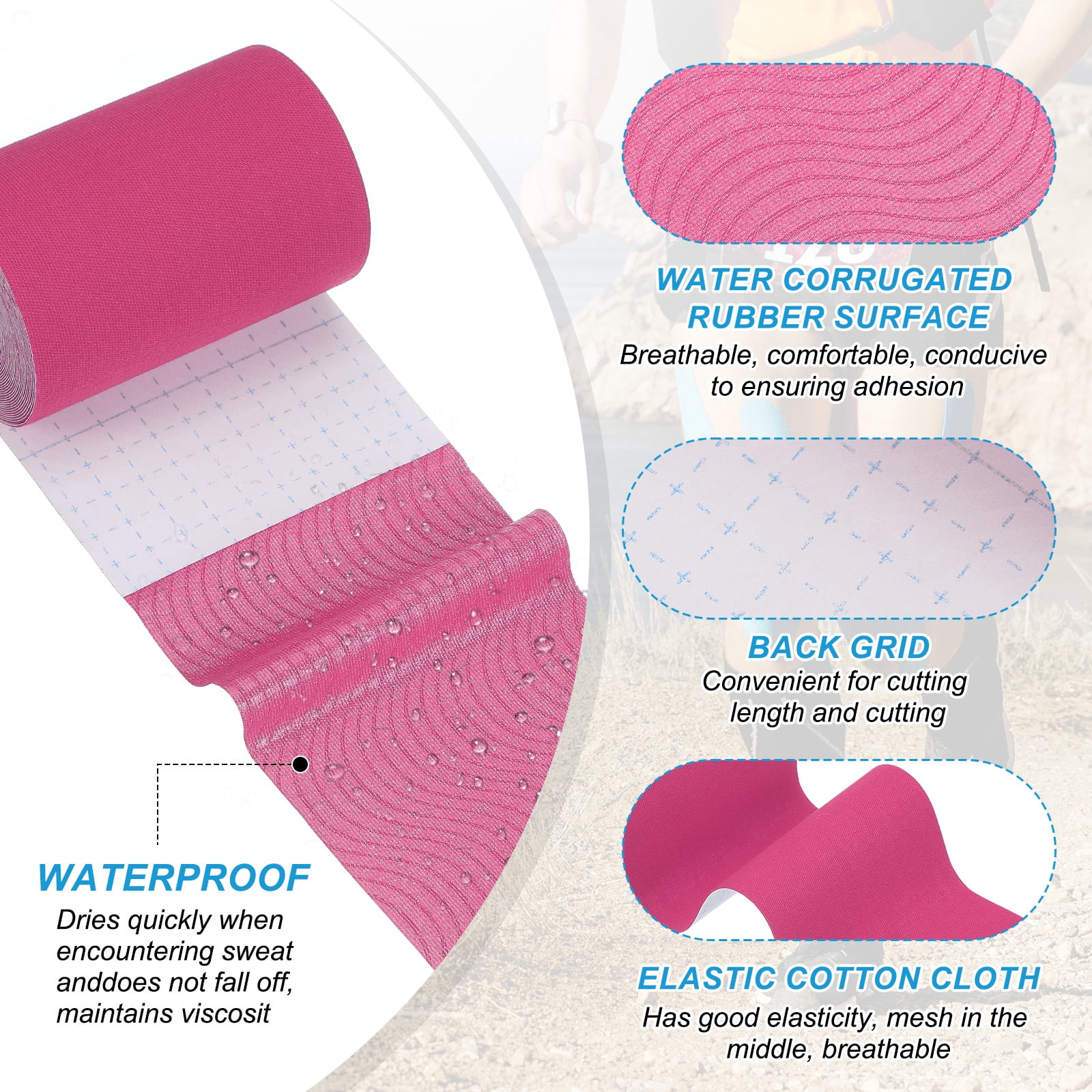 Uxcell Kinesiology Tape, Adhesive Cotton Sports Muscle Support Tape Waterproof Elastic Tape for Knee Ankle Wrist Rose Red