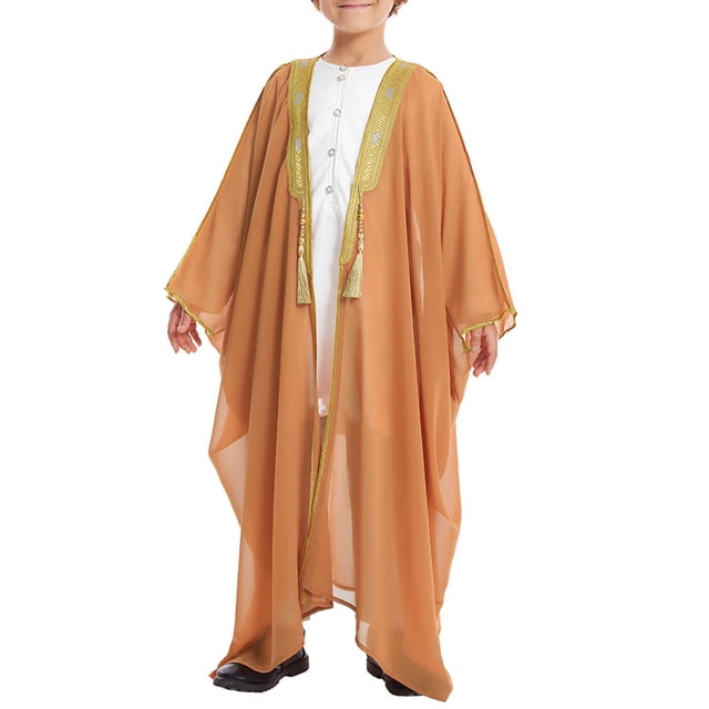 YUNAFFT Robe Musulmane pour Garçons Arabe Brodée Perles Manteau Décontracté Manches Longues pour 2-12 Ans