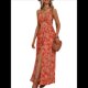 thumbnail image 2 of Vestido Maxi para Mujer, Plisado, con Cuello Halter, Estampado y Escote en V. Rojo L, 2 of 9