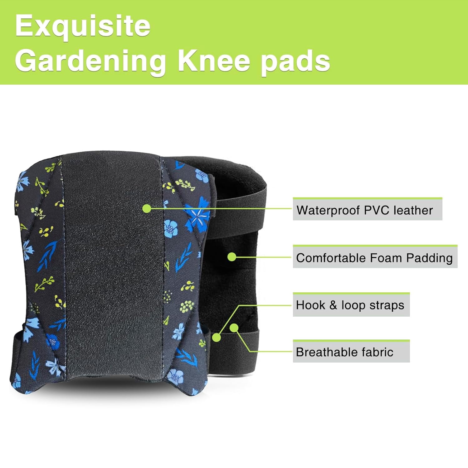 Garden Knee Pads for Women, Lightweight Waterproof Anti-slip Leather Foam Knee Protector for Gardening, Flooring, Cleaning & Housework, Blue Flower