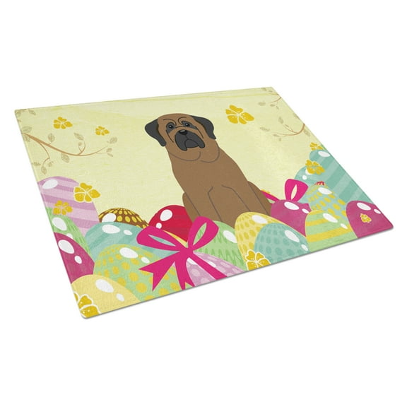 Caroline's Treasures BB6084LCB Easter Eggs Bullmastiff Glass Cutting Board Large, 12H x 16W, multicolor